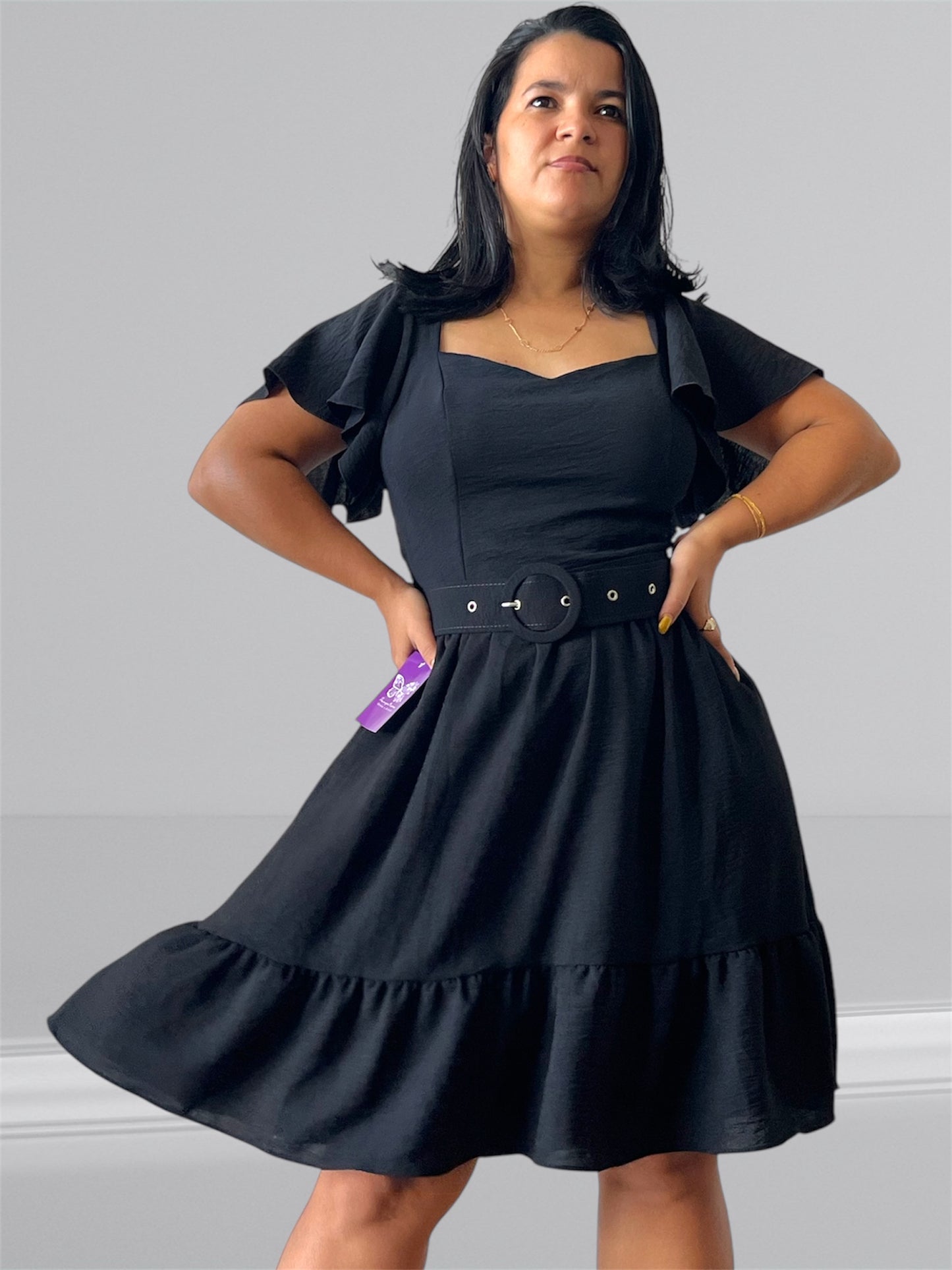 Vestido Curto com cinto